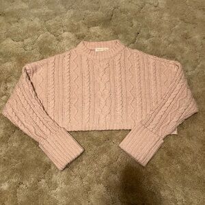 Elegant Pink Cable Knit Turtleneck Sweater
